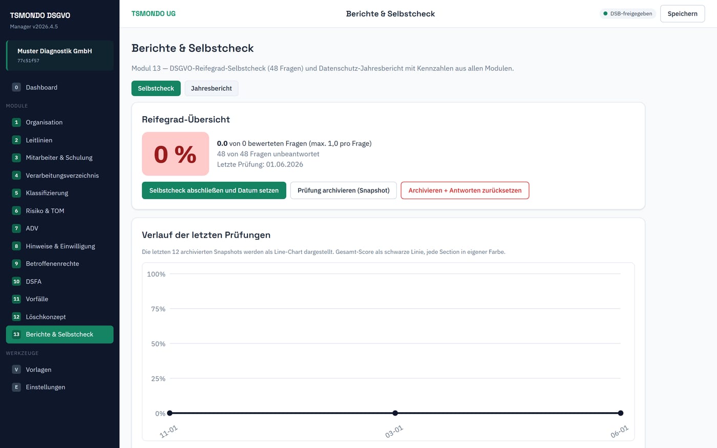 Berichte und Selbstcheck: Nachweise für Audits und Aufsichtsbehörden