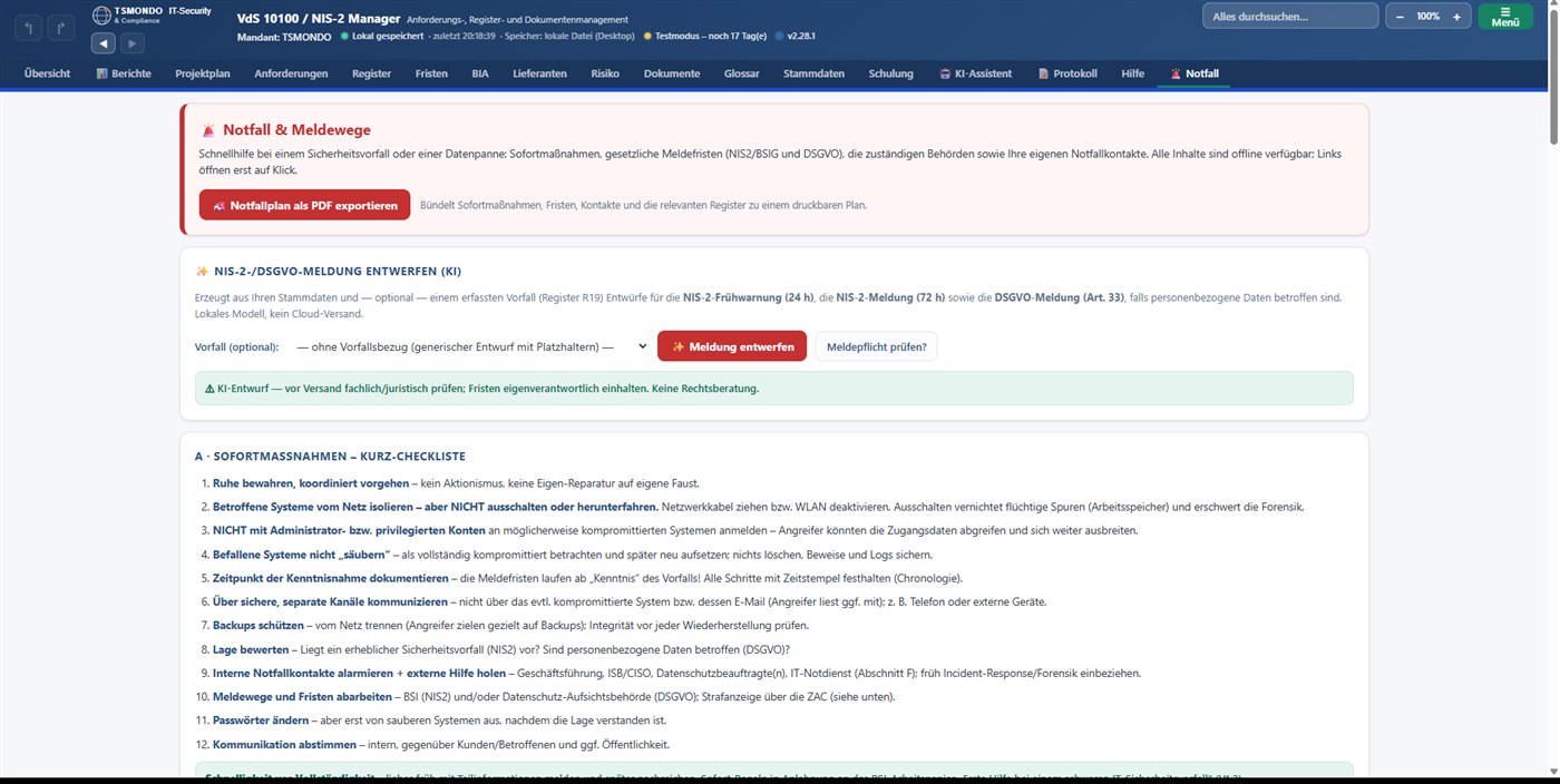 KI-Melde-Assistent im NIS2 Manager: NIS-2- und DSGVO-Meldung (24h/72h) per KI aus einem Sicherheitsvorfall entwerfen